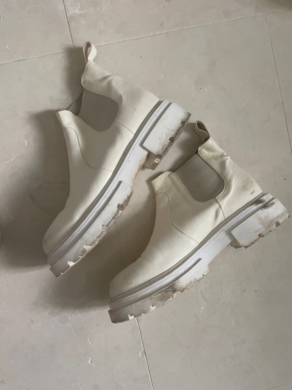 Free People Cream Leather Chelsea Platform Booties - Picture 4 of 7